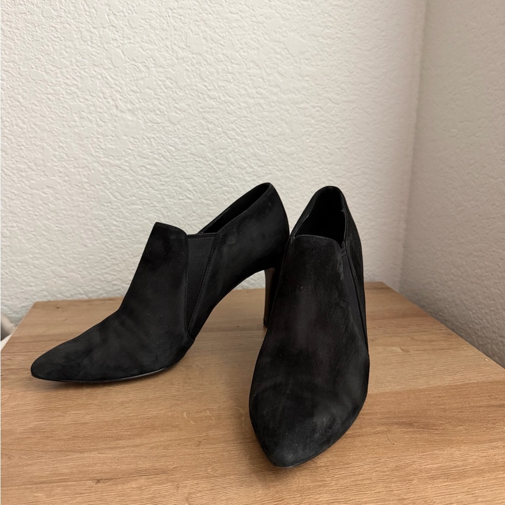 Cole Haan Black Suede High-Heel Ankle Pumps